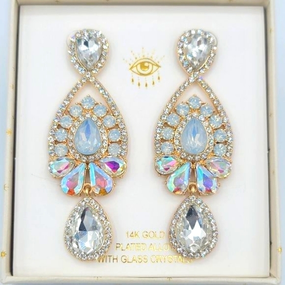 Eye Candy Earrings Gold Plated Glass Crystals Statement Earrings #547 - Picture 1 of 9